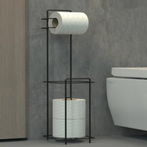 femmit Μεταλλική Χαρτοθήκη Δαπέδου Μπάνιου 58x12x12 cm black