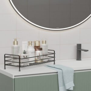femmit Μεταλλικό Ράφι Μπάνιου & Κουζίνας 35x15cm – Οργανωτής Πάγκου για Μακιγιάζ, Καλλυντικά, Αρώματα, Κρέμες, Κοσμήματα – Ματ Μαύρο